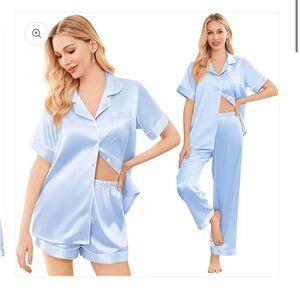 Elegant Women's Satin Pajama Set - Sky Blue
